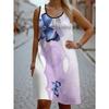 Robe d'été pour femme longueur genou imprimée à col rond décontractée confortable sans manches mini robe de plage