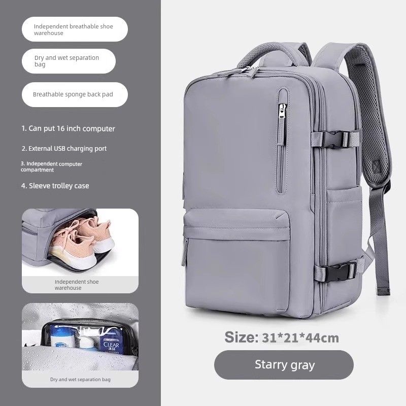 

New Arrival Travel Backpack Men s Backpack Short Business Trip Travel Portable Luggage Bag Large Capacity Computer Schoolbag Women Star Gray [USB upgrade]]