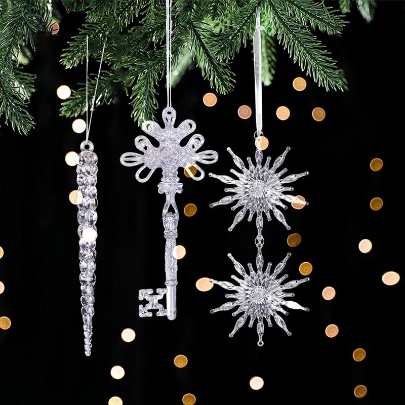 Christmas Snowflake Ornament 10 Pieces Hangable Acrylic Icicle Window Pendant Seasonal Party Decorations For Front Door Living