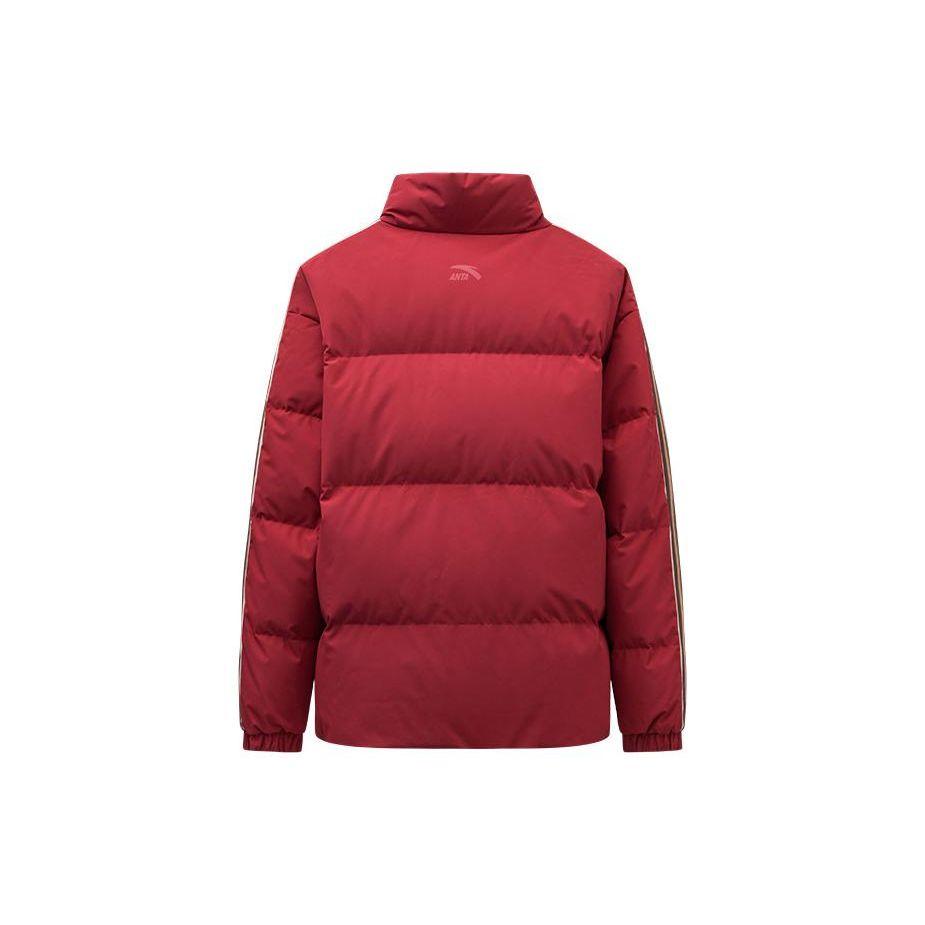 Anta Lifestyle Series Striped Casual Short Stand Collar Warm Down Jacket Unisex Outerwear Red-Pepper 972348902-2