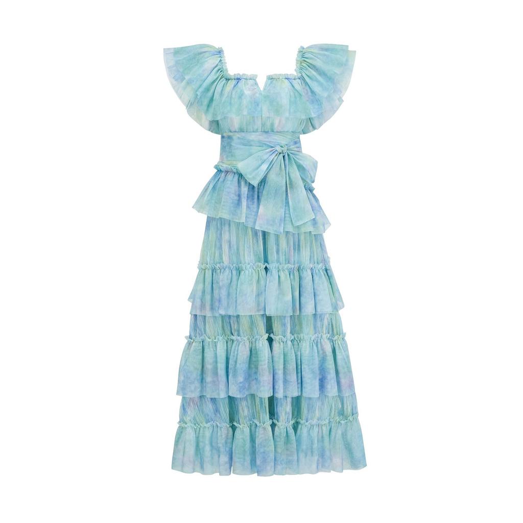 New Sweet Women Clothing High Waist and Thin Ruffle Edge Canopy Skirt Party Gown Long Dress Dress