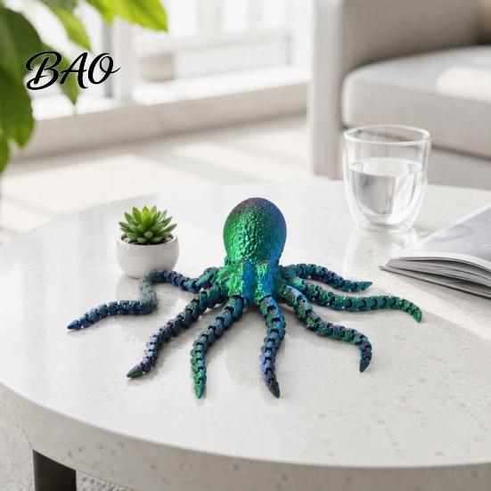 Octopus Figurine 3D Printed Sea Animal Fidget Toy, Flexible Articulated Tentacle Figurine, Sensory Toy Desktop Decoration with Movable Joints for Home