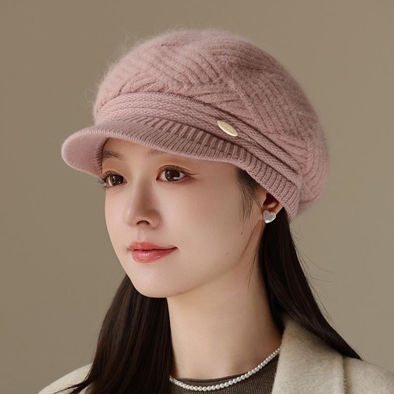 Hat Women's Autumn and Winter Wool Hat Fashion Rabbit Hair Beret Fleece Thickened Knitted Cap