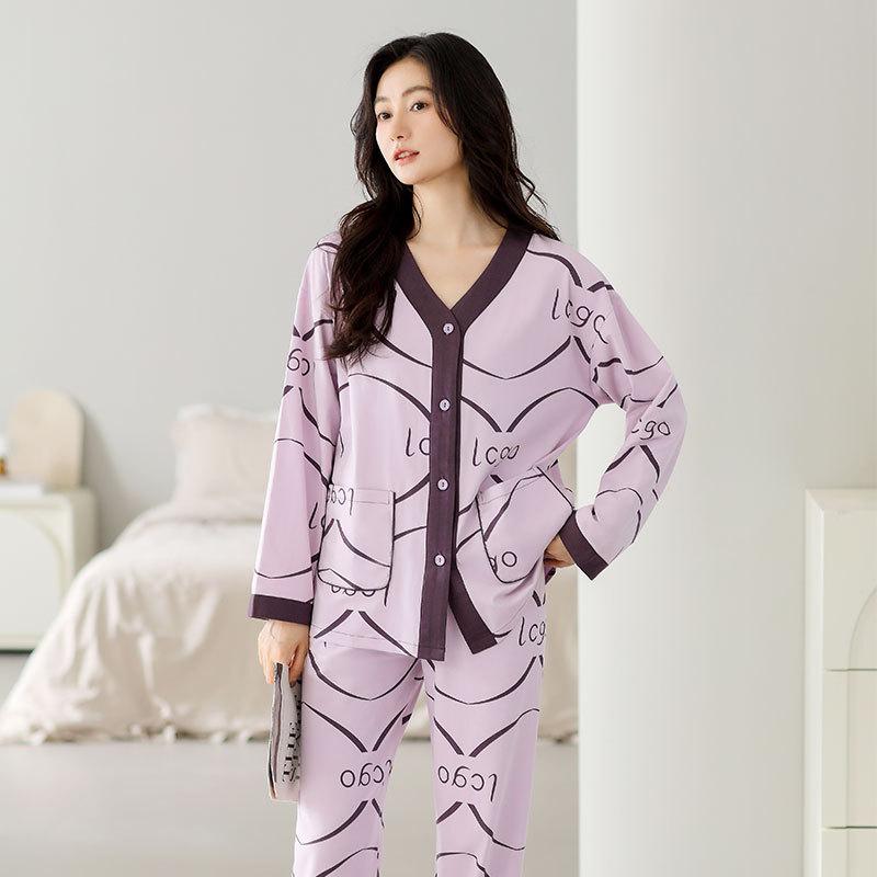 Pajamas Ladies Spring And Autumn Cotton Long Sleeve High-End Homewear Fashion Cardigan Large Size Set