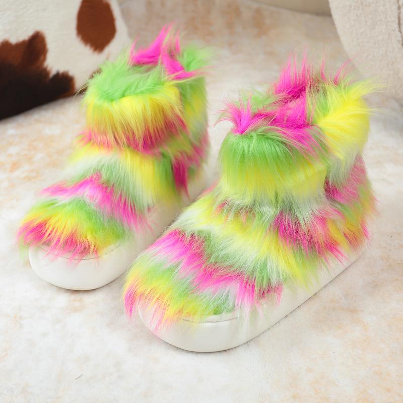 Fashion Candy Color Non Slip Soft Thicken Bottom Snow Boots Women Mix Color Long Plush Snow Boots Women 2025 Warm Faux Fur Outdoor Shoes