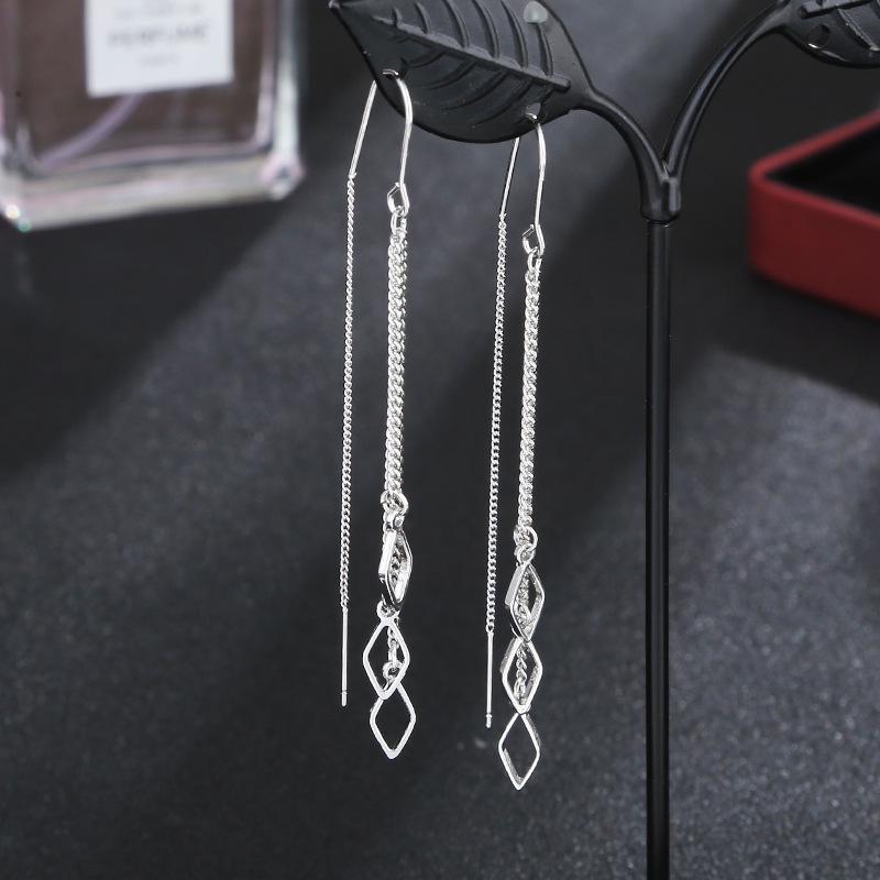 Brincos Longos Coreanos de Prata S925 Agulha Estrela & Lua Folha Trevo para Mulheres