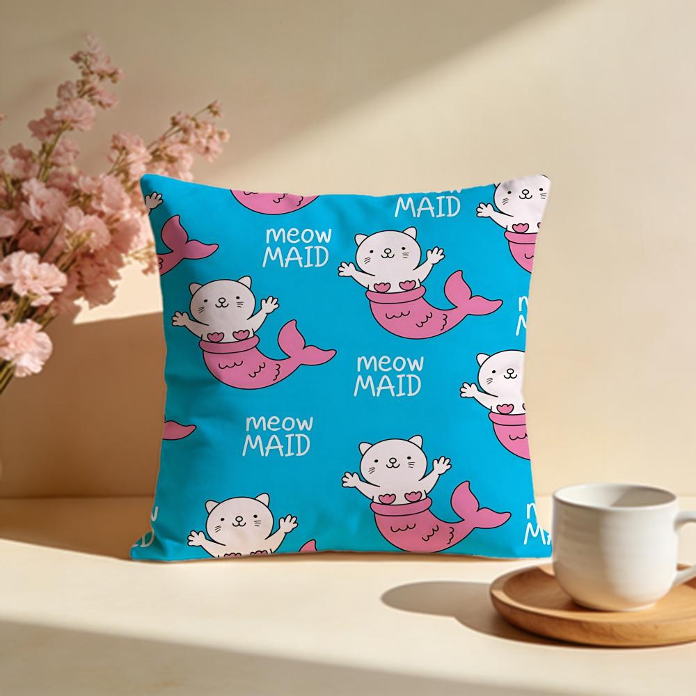 Glittery Mermaid Cat Blast Cushion Cover Soft Pillow Cases for Home Bedroom Living Room Sofa