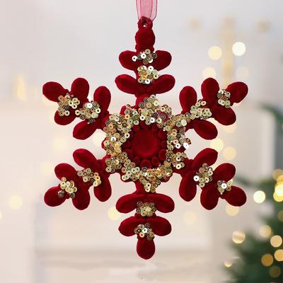 Wine Red Plush Christmas Tree Pendant Glitter Bow Gold Sequin Snowflake Elk Hanging Ornaments Ice Bar Knot Girl
