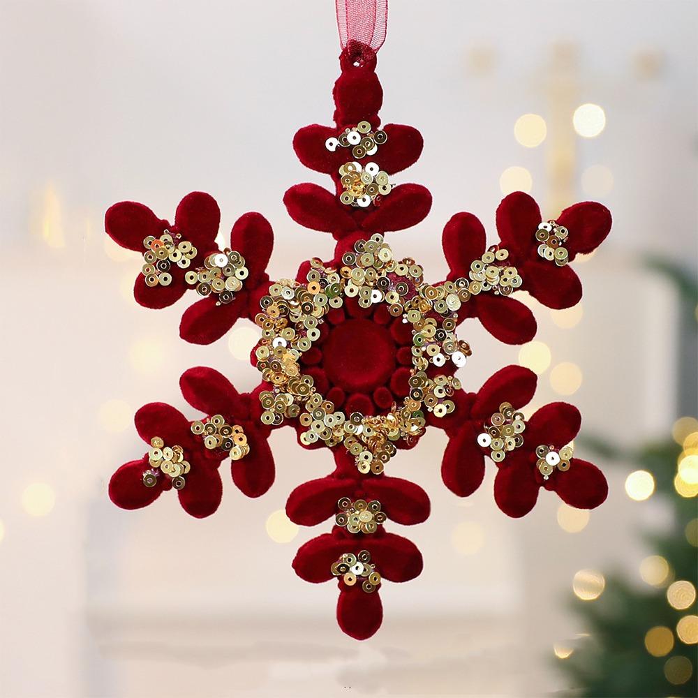 Wine Red Plush Christmas Tree Pendant Glitter Bow Christmas Decorations Holiday Season