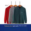 Men's Thick Cotton Long-Sleeve Dad T-Shirt for Spring/Autumn - Loose Fit, Solid Color, Lapel, Real Pocket, Casual Wear for Middle-Aged Men.