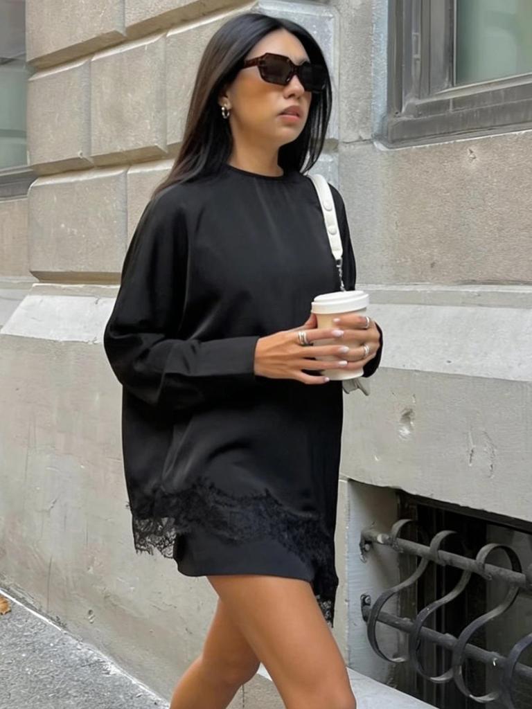 Asymmetrical Lace Top: Women's Black Fashion Shirt for Spring/Autumn - European & American Style