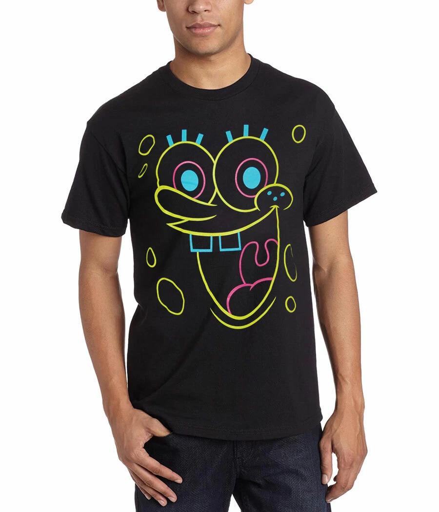 Official Spongebob Squarepants Neon Face 100% Cotton T-shirt Mens Tees Top 4XL