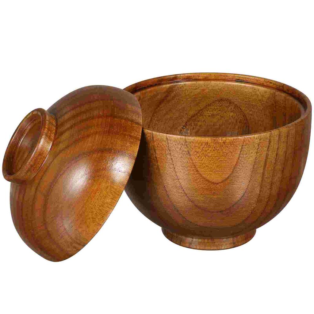 2 Pcs Ceramics Wooden Bowl with Lid Fettuccine Pasta Ramen Japanese Noodle Bowls
