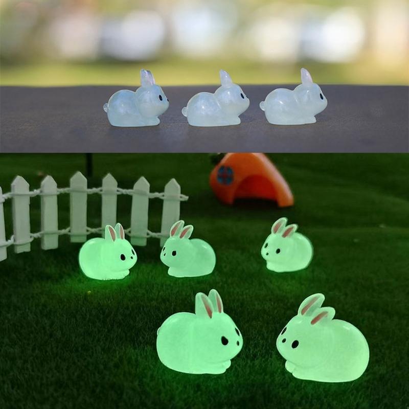 10pcs Cute Luminous Resin Easter Bunny Ornament Glowing in the Dark Miniature Rabbits Figurines Micro Landscape Decor
