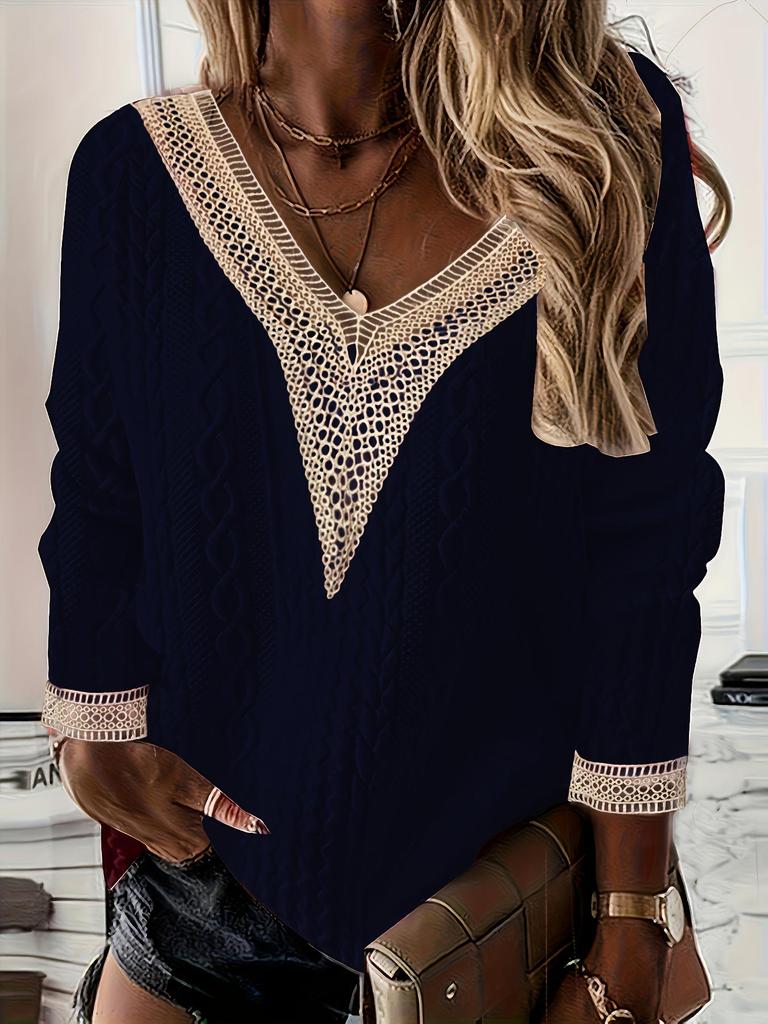 2025 Plus Size Women's V-Neck Knit Sweater: New Solid Color, Long Sleeve for Autumn/Winter, European & American Style