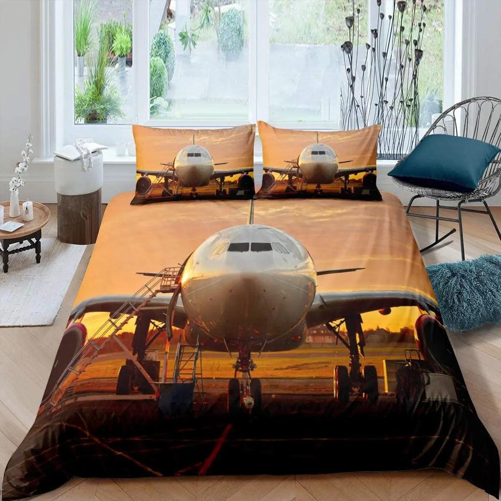 Comforter Airplane Sky Cloud Polyester Comforter For Kids Teens Adults Bedding Set King Queen Size With