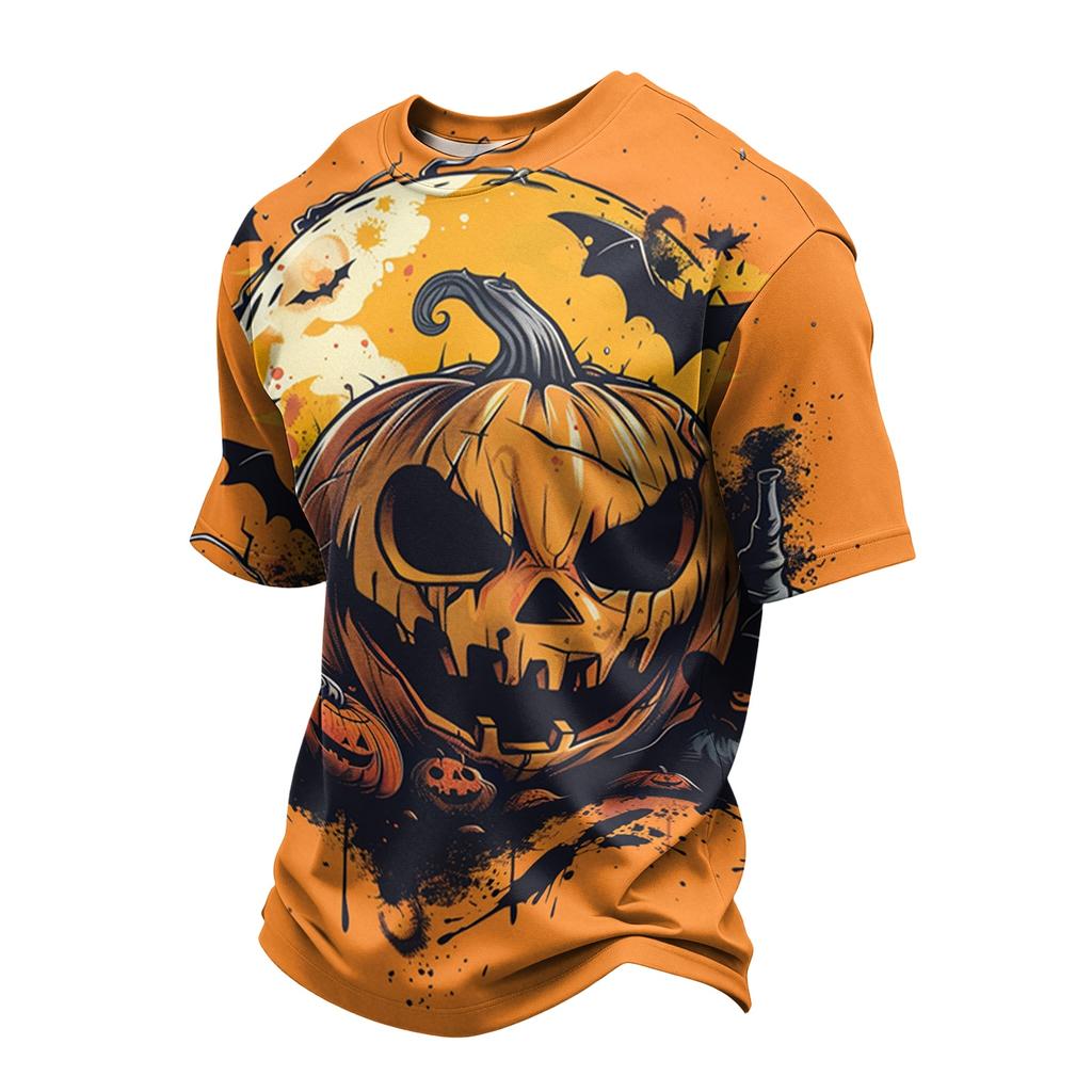 Men's Casual Short Sleeve T Shirt Lightweight Breathable Crew Neck Halloween Print Tee Suitable for Everyday Wear and Outdoor Activities