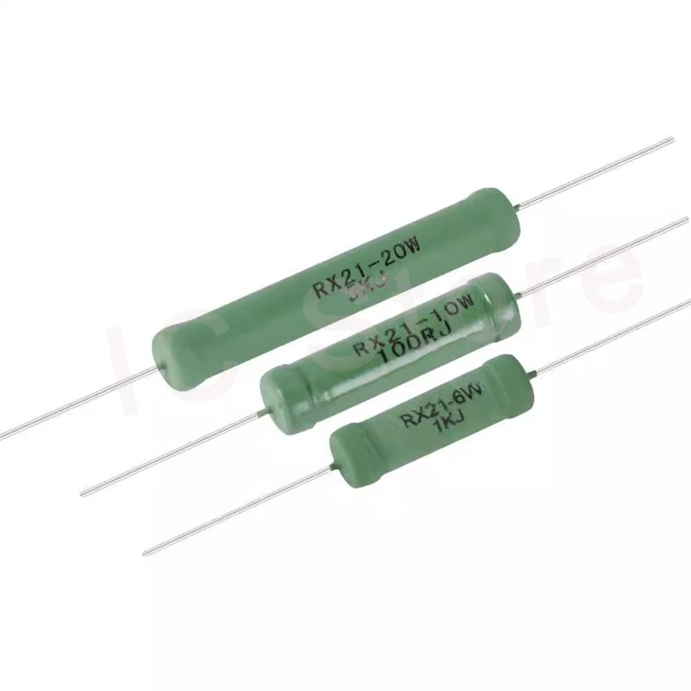 20PCS Wire Wound Resistance RX21 5W 6W 10W Resistor 5% 3 4.7 10 22 27 47 100 120 180 200 220 270 330R 360 510 1K 10K 12K 15K Ohm