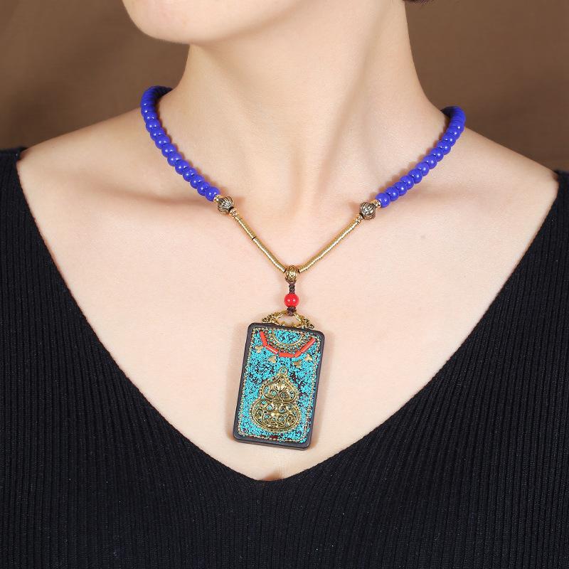 Nepalese Ebony Amulet Necklace Men's and Women's Retro Simple Short Collarbone Chain Cotton and Linen Clothes Accessories