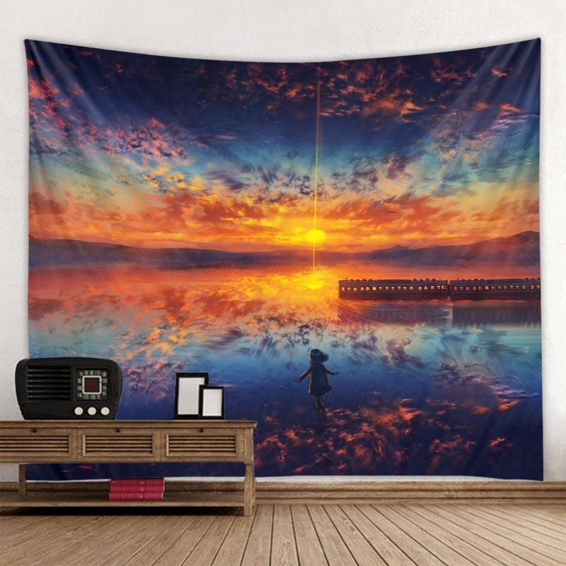 Landscape Illustration Big Tapestry Fantasy Art Wall Hanging Bohemian Psychedelic Hippie Home Room Background Wall Decoration