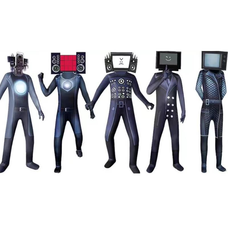 Skibidi Super Toilet Tv Man Kids Cosplay Costume Halloween Bodysuit Party