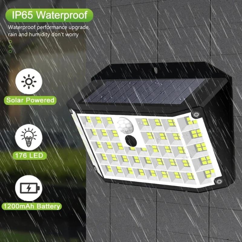 Solar Lights Outdoor,176 LED Super Bright Motion Sensor Lights Waterproof Security Light for Fence Yard Door Patio Garage Step