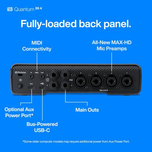 PreSonus Quantum ES 4 4 x 4, 24-bit/192 kHz USB-C Audio Interface with STudio One Pro Software