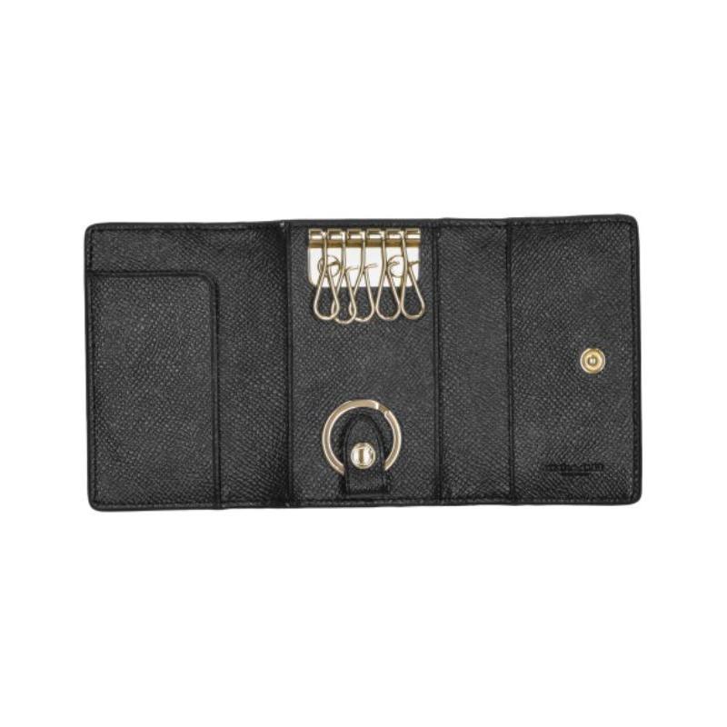 COACH key case old letter logo snap buckle leather coin purse key bag women's black black