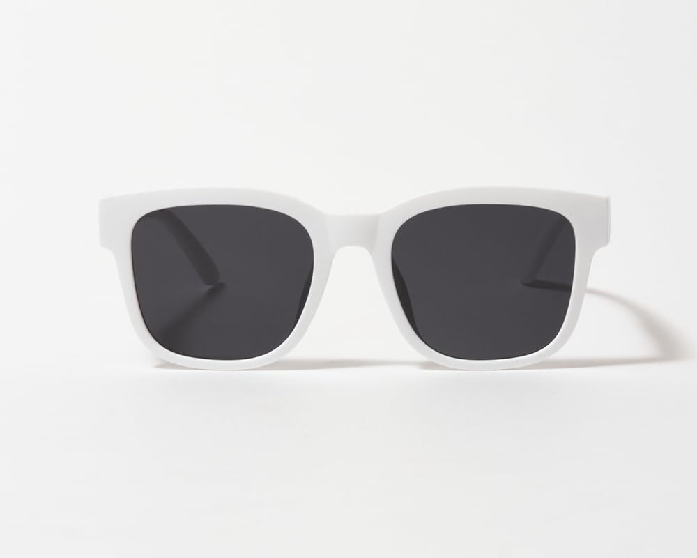 Square Wide Sunglasses Matte Brand Popular Stylish Fashion Glasses UV Protection [Flex] (Frame White, Lens Black) Women's Men's