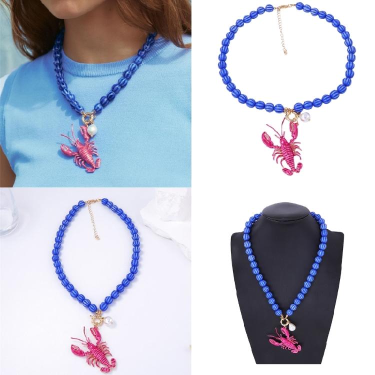 Modische, perlenbesetzte Halskette in Hummerform aus korrosionsbeständiger Zinklegierung – Schmuck für besondere Anlässe