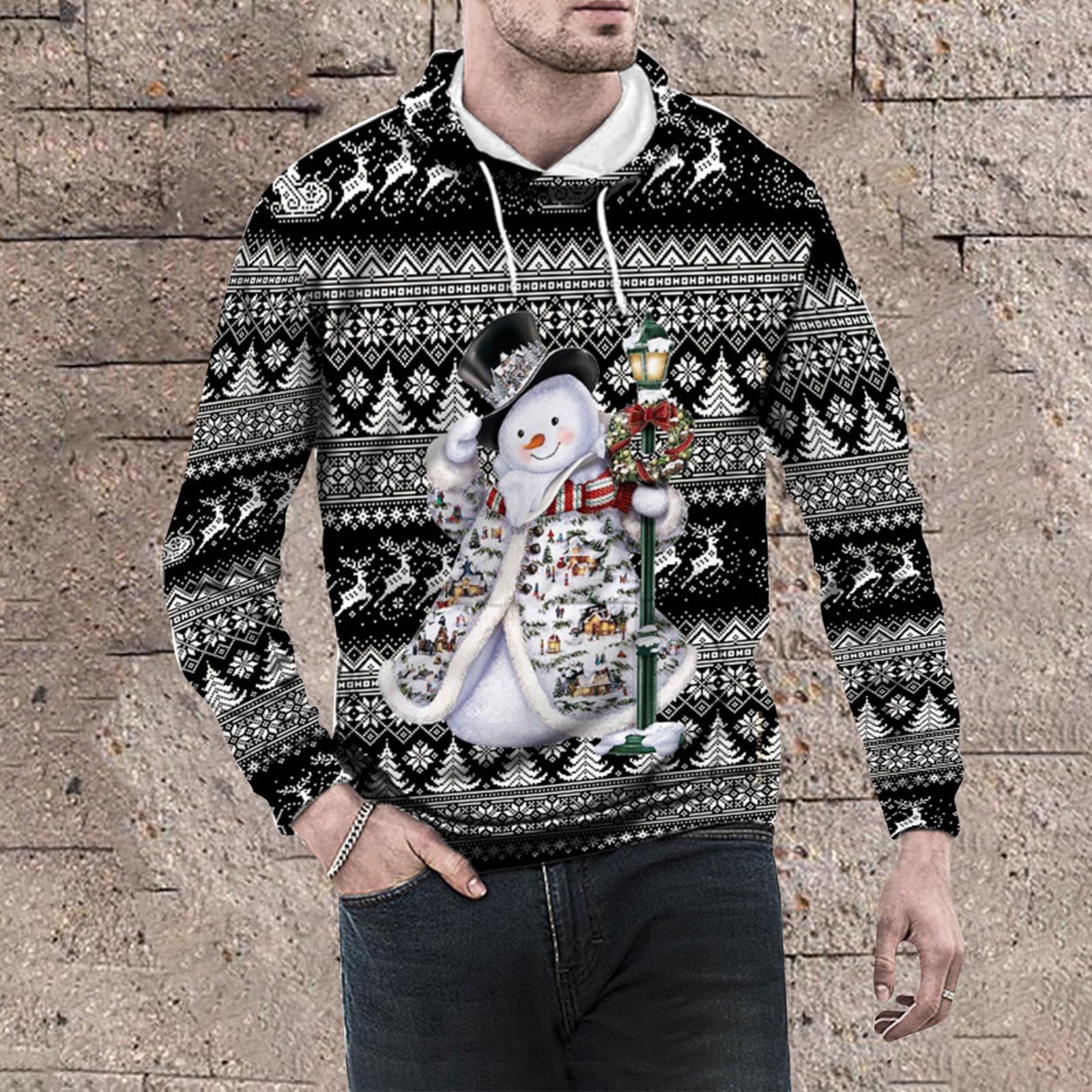 

Christmas Vintage Men s Print Autumn Winter Long Sleeve Hoodie Hoodie Top Sweater Hooded Jacket XXXL