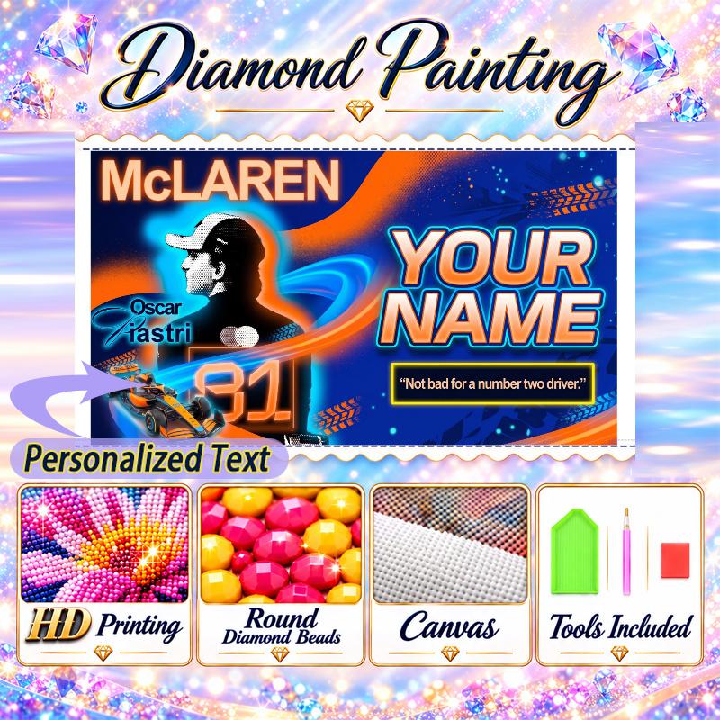 Oscar Piastri 5D DIY Diamond Painting Custom Name Text, Full Drill Rhinestone Mosaic Art Home Gift