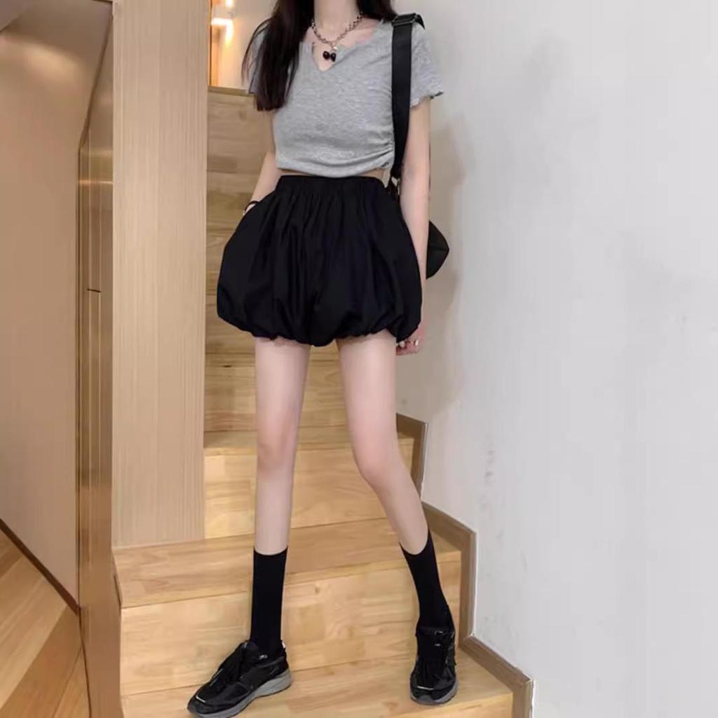 Women's 2024 Summer Casual Elastic Waist Wide-Leg Bloomers Shorts and Skirt Combo
