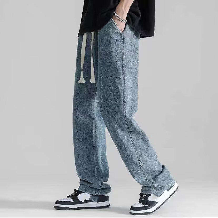 

Мужские спортивные штаны весна-осень из стираного хлопка, широкие прямые спортивные штаны, потертые повседневные свободные брюки M темно-синий