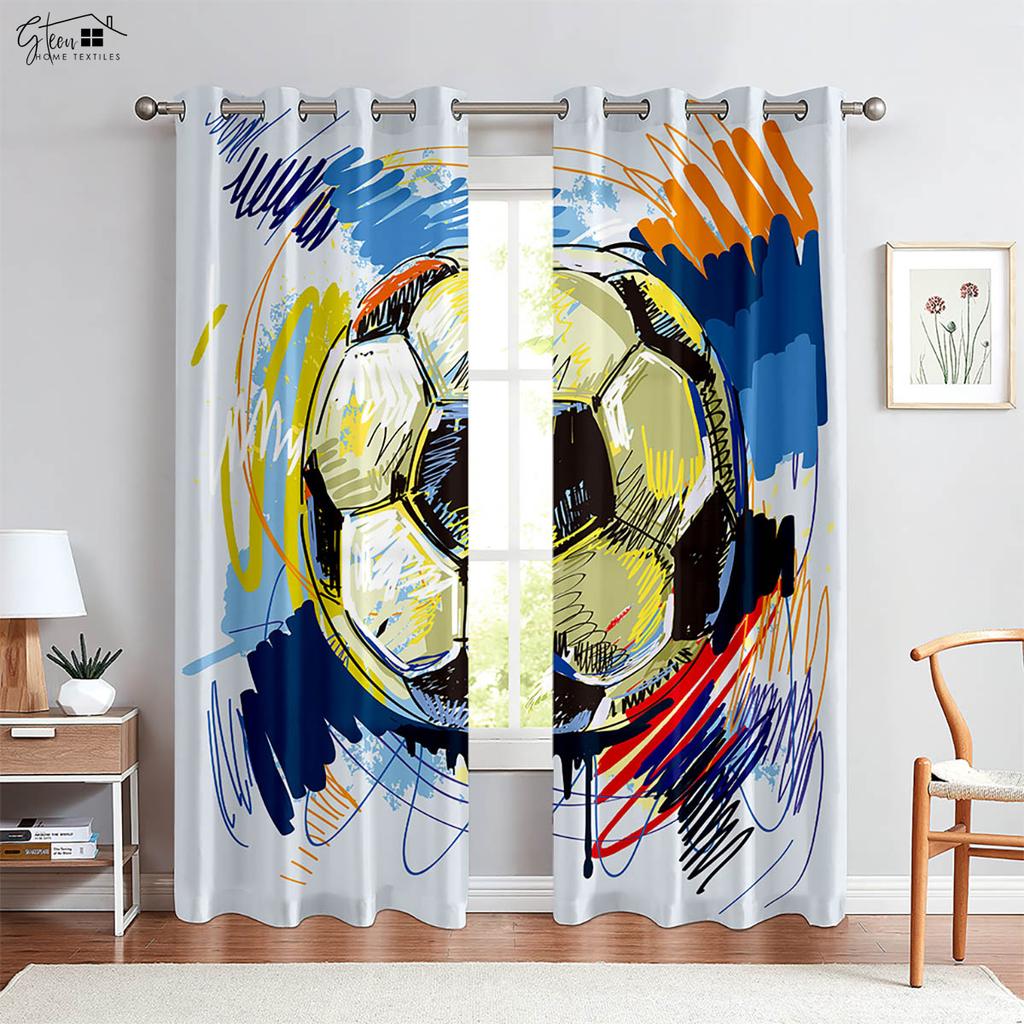 Water and Fire Sports Football Printed Curtains 100% Polyester Bedroom Living Room Study Decorative Curtains 2 Pieces