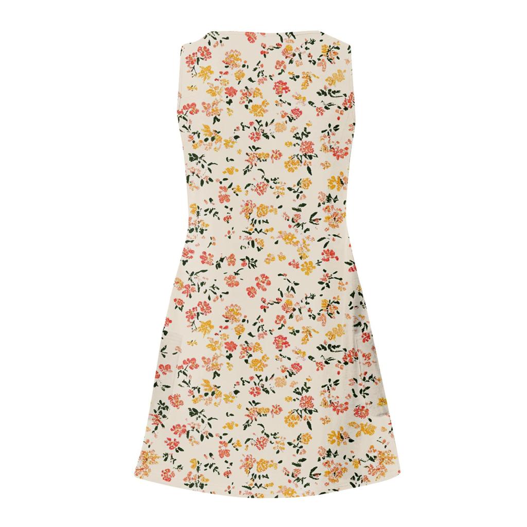 Women's Summer Floral High Waist Bohemian Dress Casual Hawaiian Flowing V Neck Holiday Dress