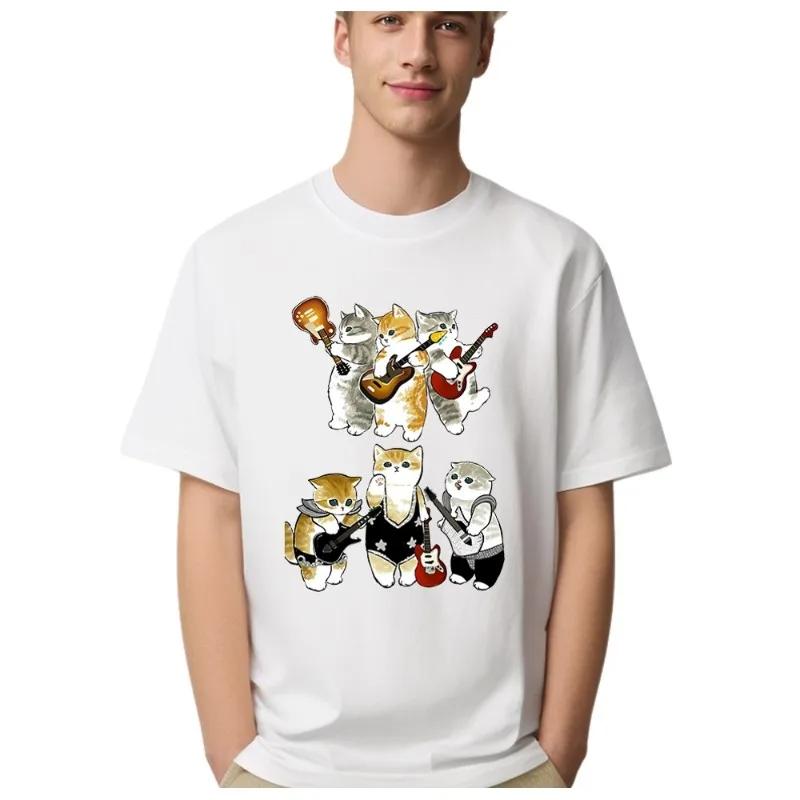 Casual Music Cat Dj Cat T Shirt Men Print Tshirt Streetwear Summer New Graphic Harajuku Men Women Hip-Hop T Shirt Man Tops Tees