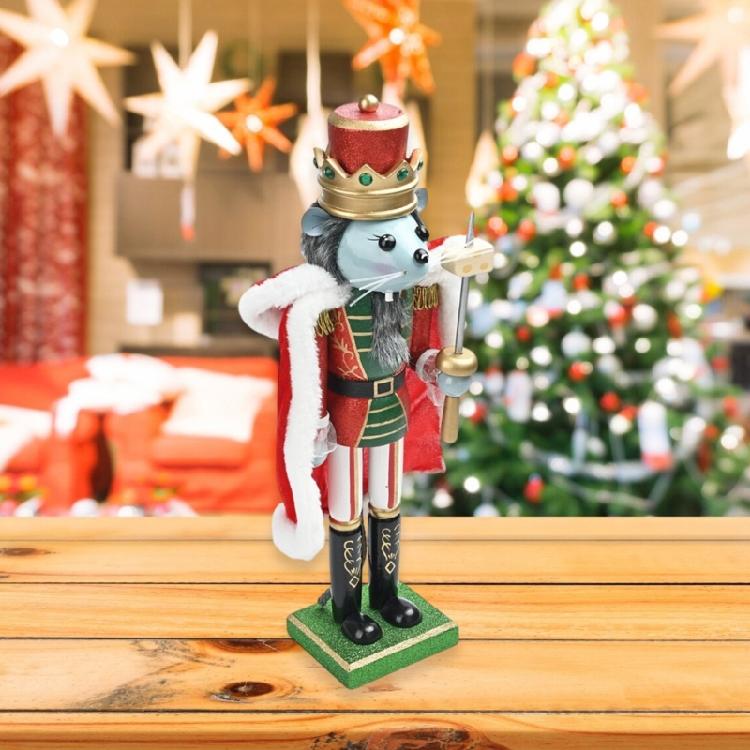 Wood Nutcrackers Figurine 38cm Christmas Mouse King Puppet Toy Home Tabletop Book Shelves Ornament Seasonal Decoration