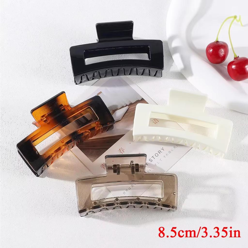4pcs Simple Acrylic Hair Claw Clips for Women Solid Color Square Big Hair Claw Clips Fashion Shark Clip Girls Hair Accessories