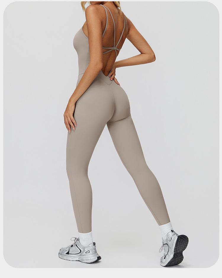 European & American One-Piece Brushed Yoga Bodysuit: Tight-Fitting, Slimming, Sports & Fitness Wear