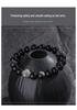 Teqiya Black Obsidian and Pure Silver Men's Beaded Bracelet - Six-Character Mantra Retro Design.