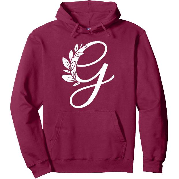 monogram name initials white letter G floral leaves graphic Pullover Hoodie
