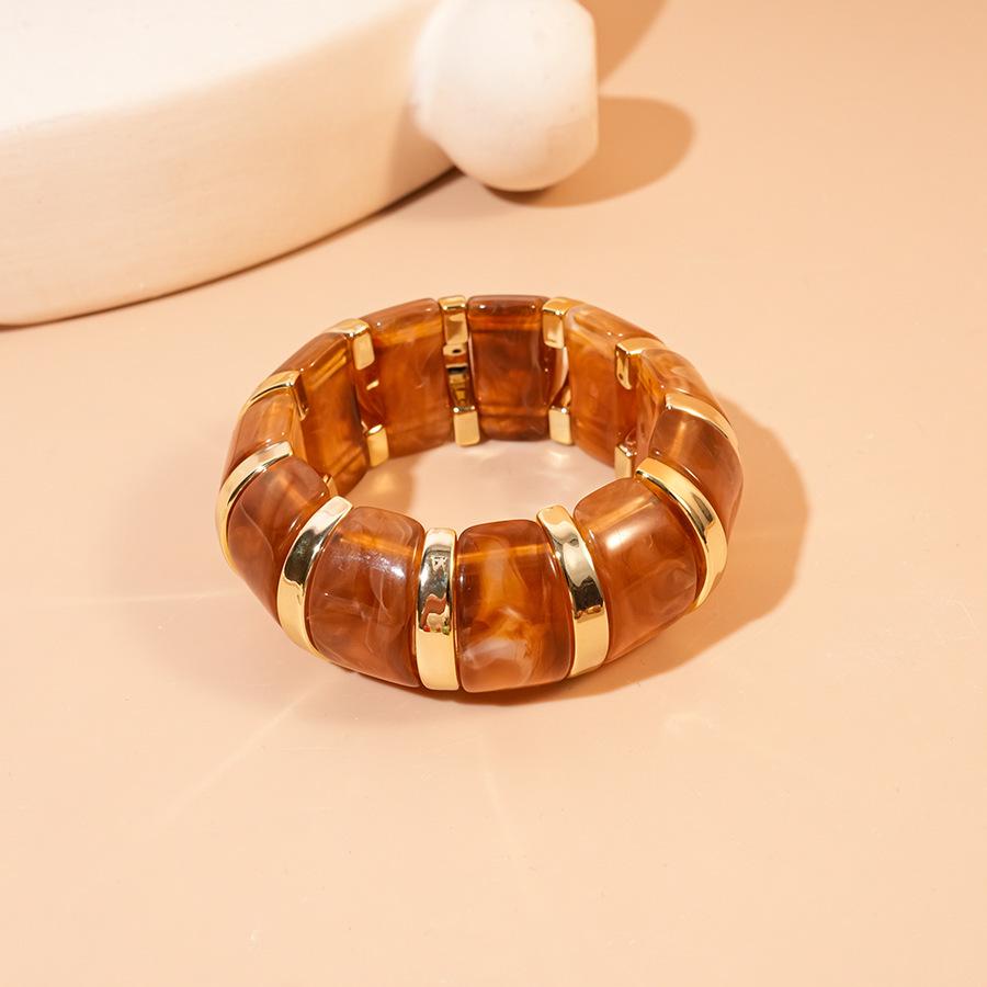 High-End European & Asian Gradient Acrylic Patchwork Bangle - Retro Exaggerated Style Wristband for Women