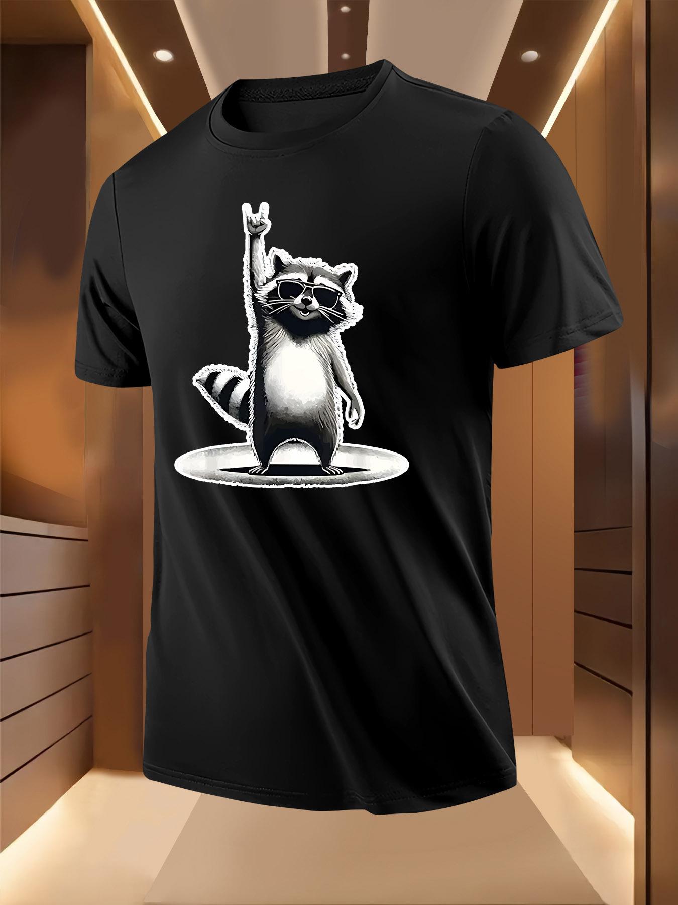 Summer Tshirt with Rock Raccoon Print M