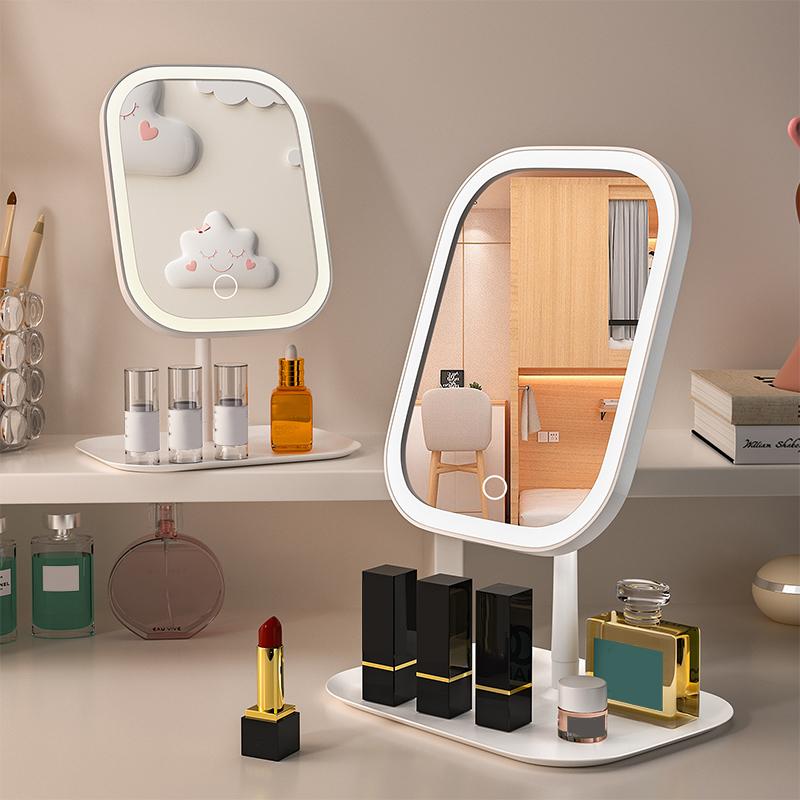 Nischen-Moderner Schreibtisch-Schminkspiegel 3-Farben-Licht LED-Make-up-Spiegel Berührungsspiegel Damen Schlafzimmer Schminkspiegel