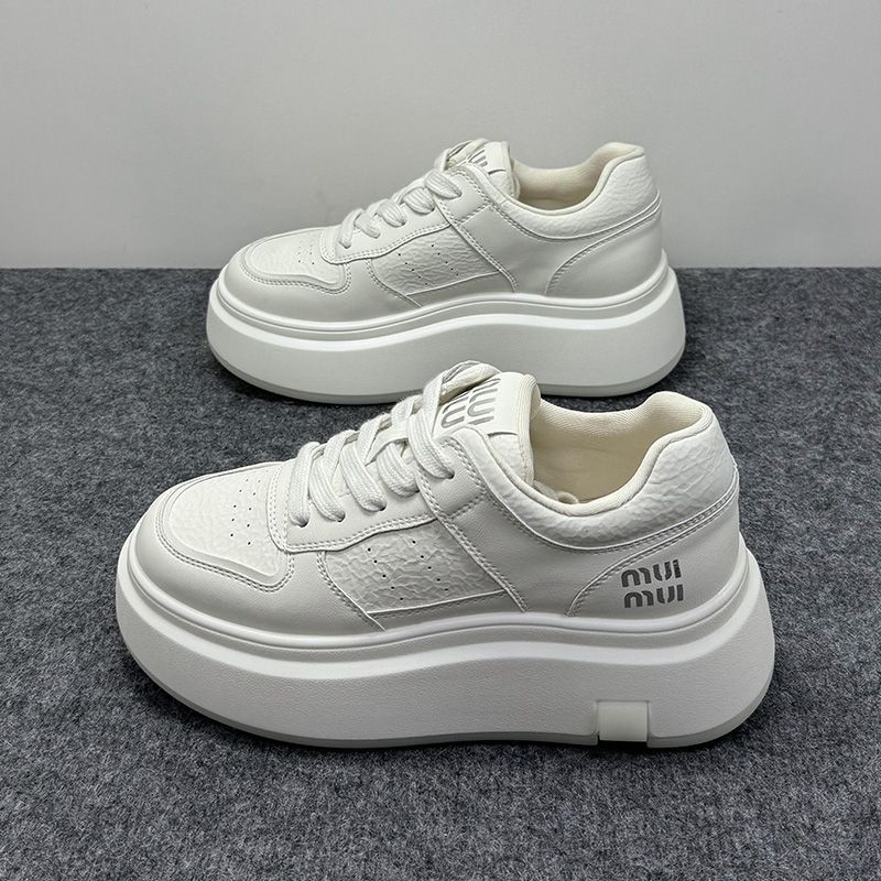 thick-soled cowhide little white shoes women's shoes new versatile sports and leisure shoes heightened lace-up lightweight lace-up board shoes