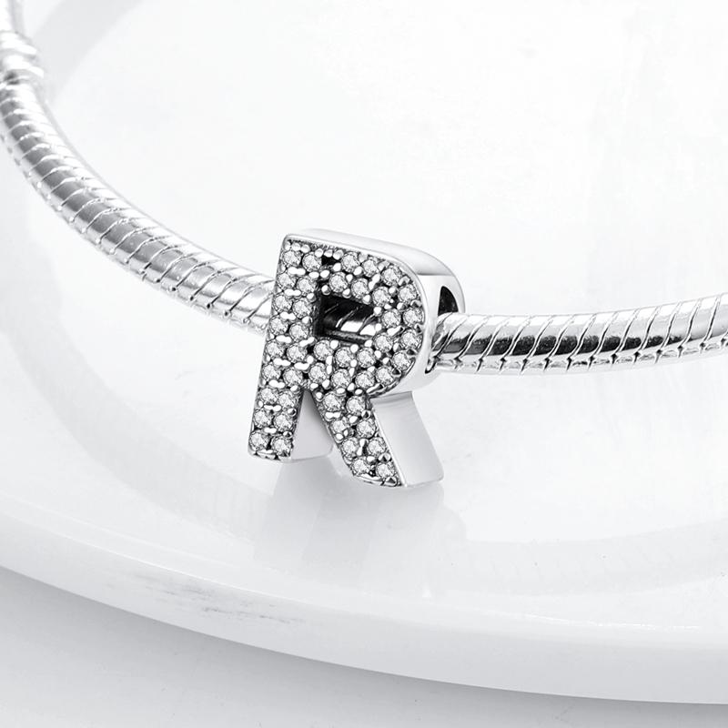 Original A-Z Alphabet Charms Bead 925 Silver 26 Letters CZ Zircon Heart Love Charm Fit Bracelet Bangle Jewelry Making