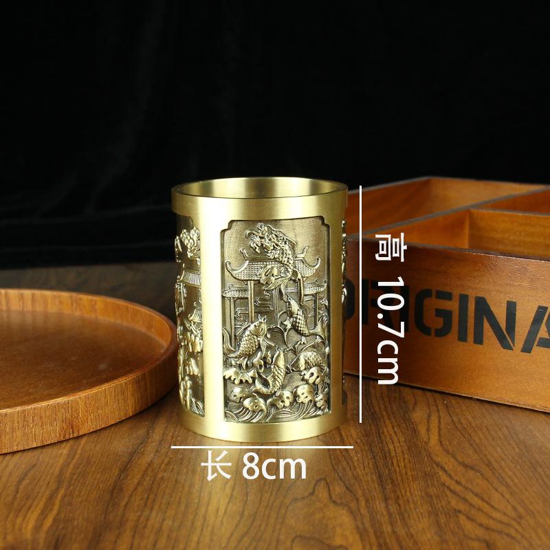 

Brass Pisces Leap Longmen Pen Holder Office Study Desktop Pen Holder Pure Copper High-end Creative Ornament Gift