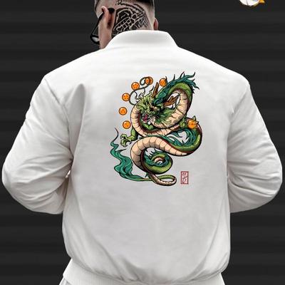 Dragon Classic Baseball Jacket - Varsity Style with Ribbed Trim & Snap Button Front