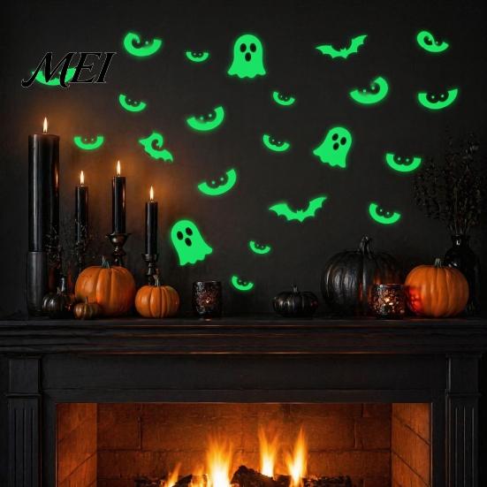 Spooky Night Atmosphere Decor Halloween Glow in The Dark Wall Stickers, Luminous Ghost Hand And Bat Removable PVC Stickers Decals, Horror Theme
